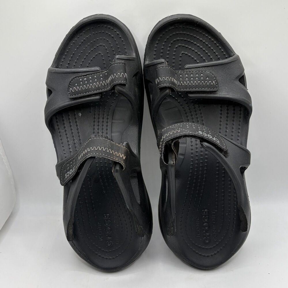 Crocs Swiftwater River Sandals Mens 8 Black Strappy Summer Beach Hike Breathable - Picture 7 of 9